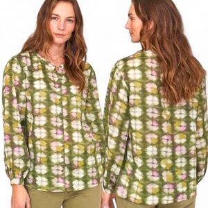 WHITE STUFF GREEN MULTI LONG SLEEVED TIE DYE TOP SHIRT US SZ 8 NWT